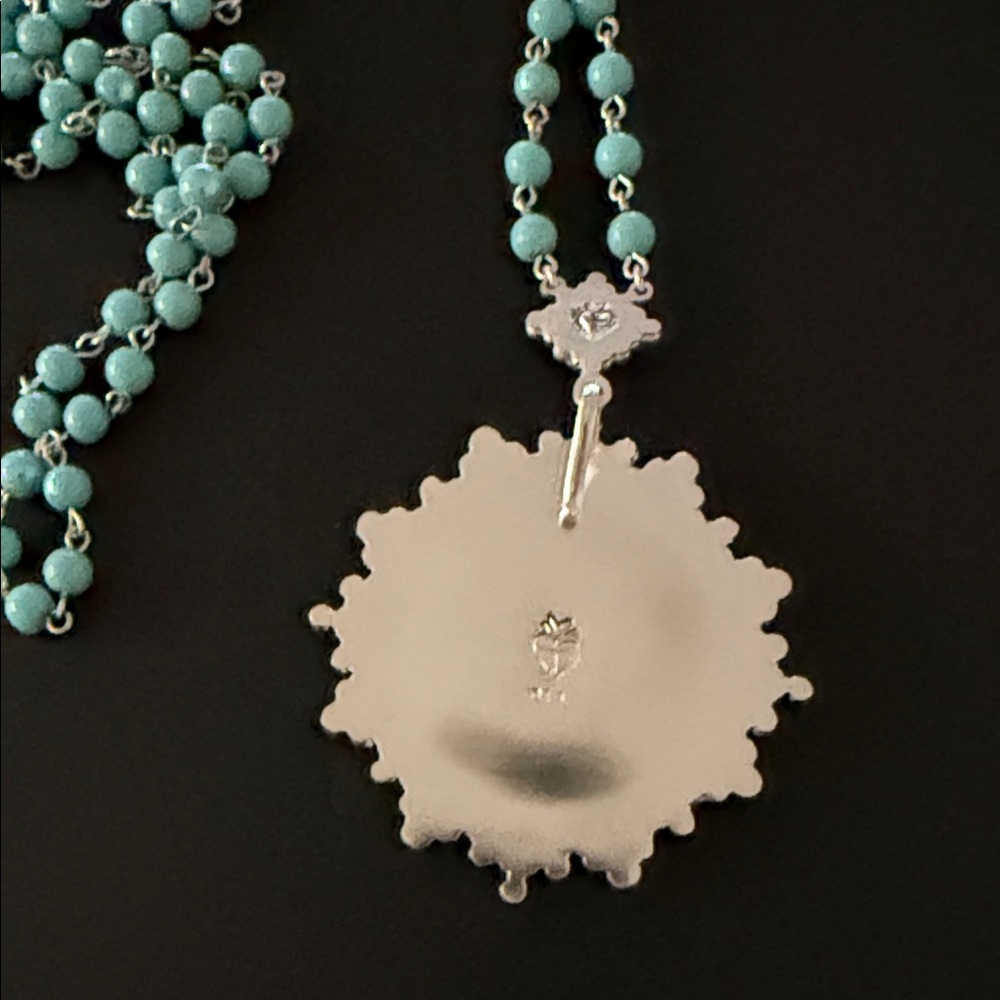 VSA CLOISTER SACRED HEART NECKLACE 4MM TURQUOISE BEADS - NWT - Picture 4 of 12
